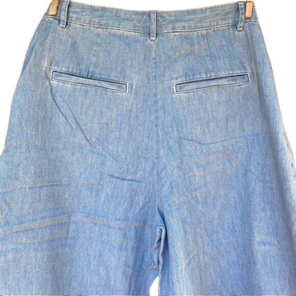 Pilcro and the Letterpress Mina Chambray Wide Crop Pant Blue Chino Shorts Size 3 - Picture 9 of 14